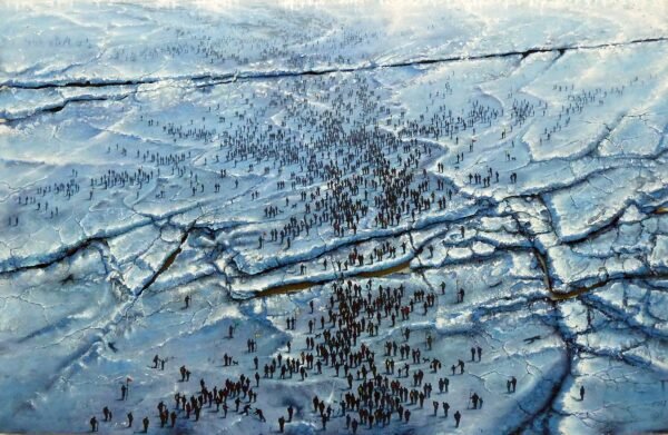 26c-Un-exodo-entre-hielos59x92cm.Mixta-sobre-madera-fragmentada