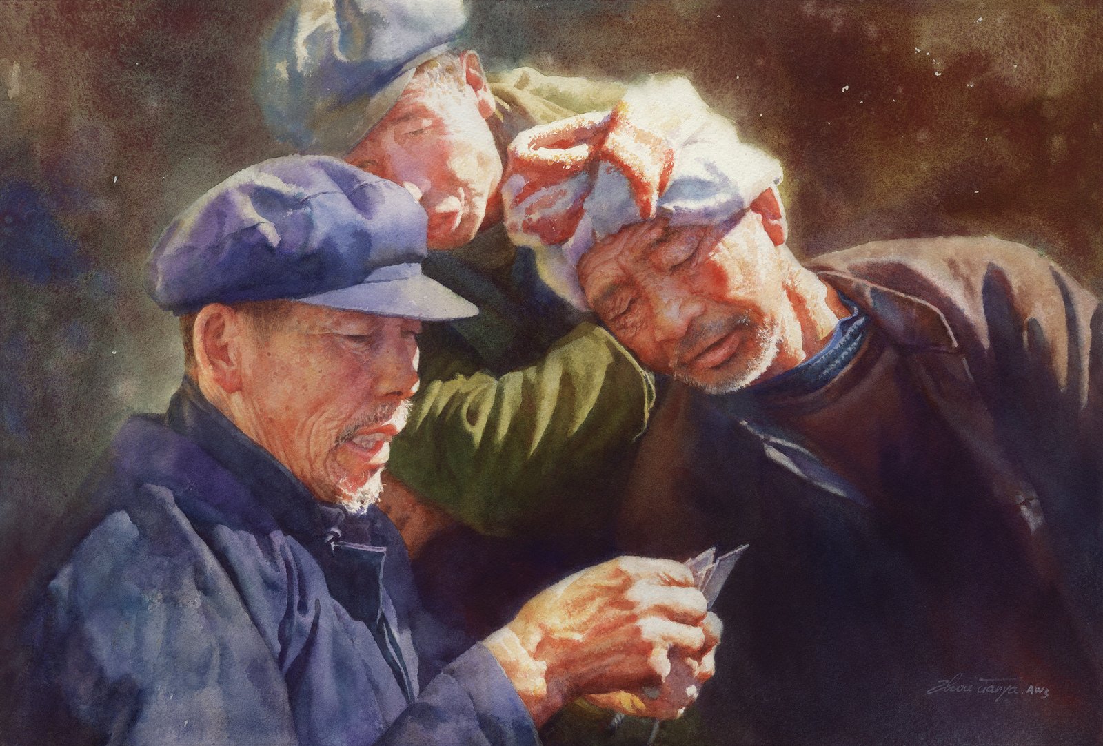 Playing-Poker38x56cm-by-Zhou-Tianya