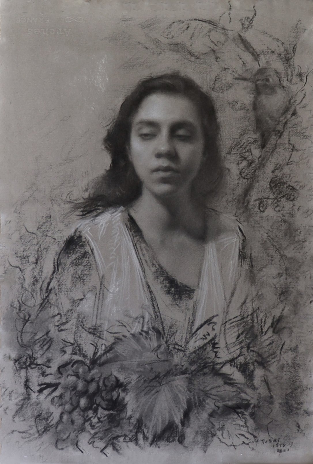 1.Tusai-Isty-Enchanting-46cm-x-64cm-charcoal-and-white-chalk-on-manually-toned-paper